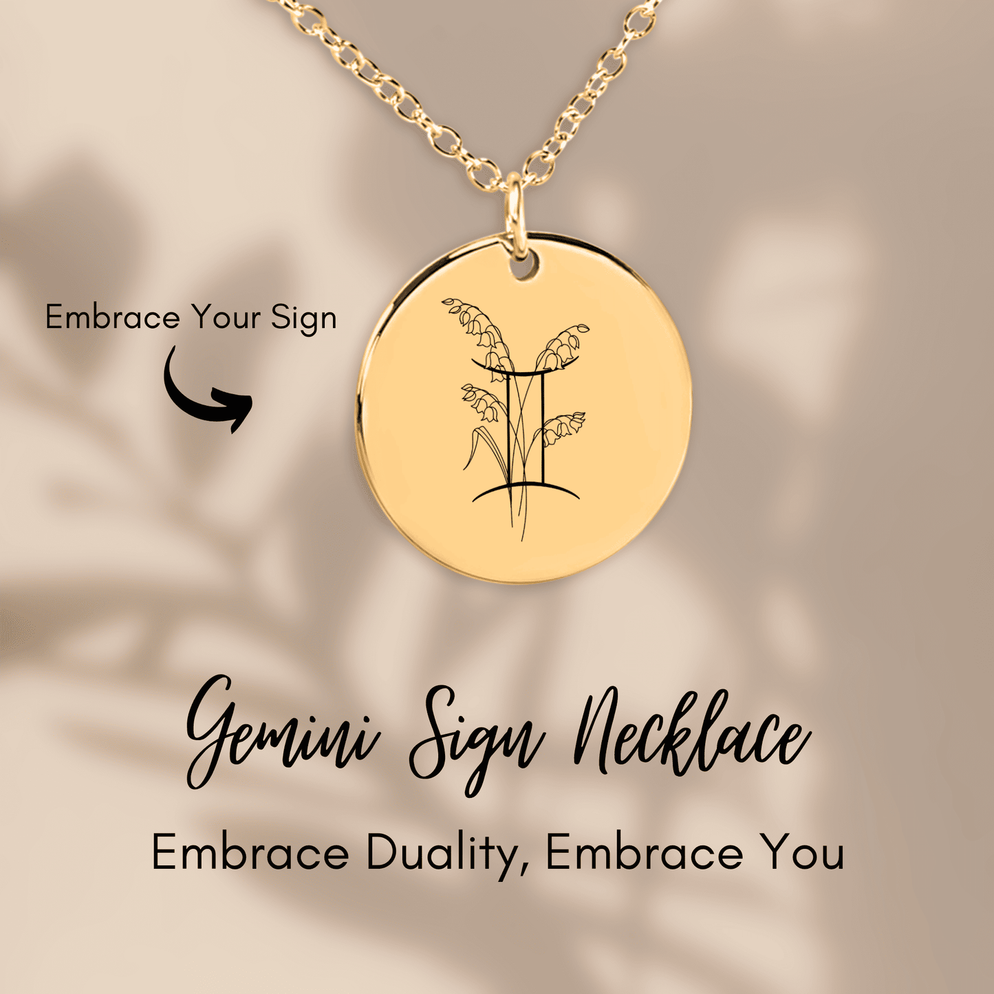 Gemini Floral Zodiac Sign Necklace