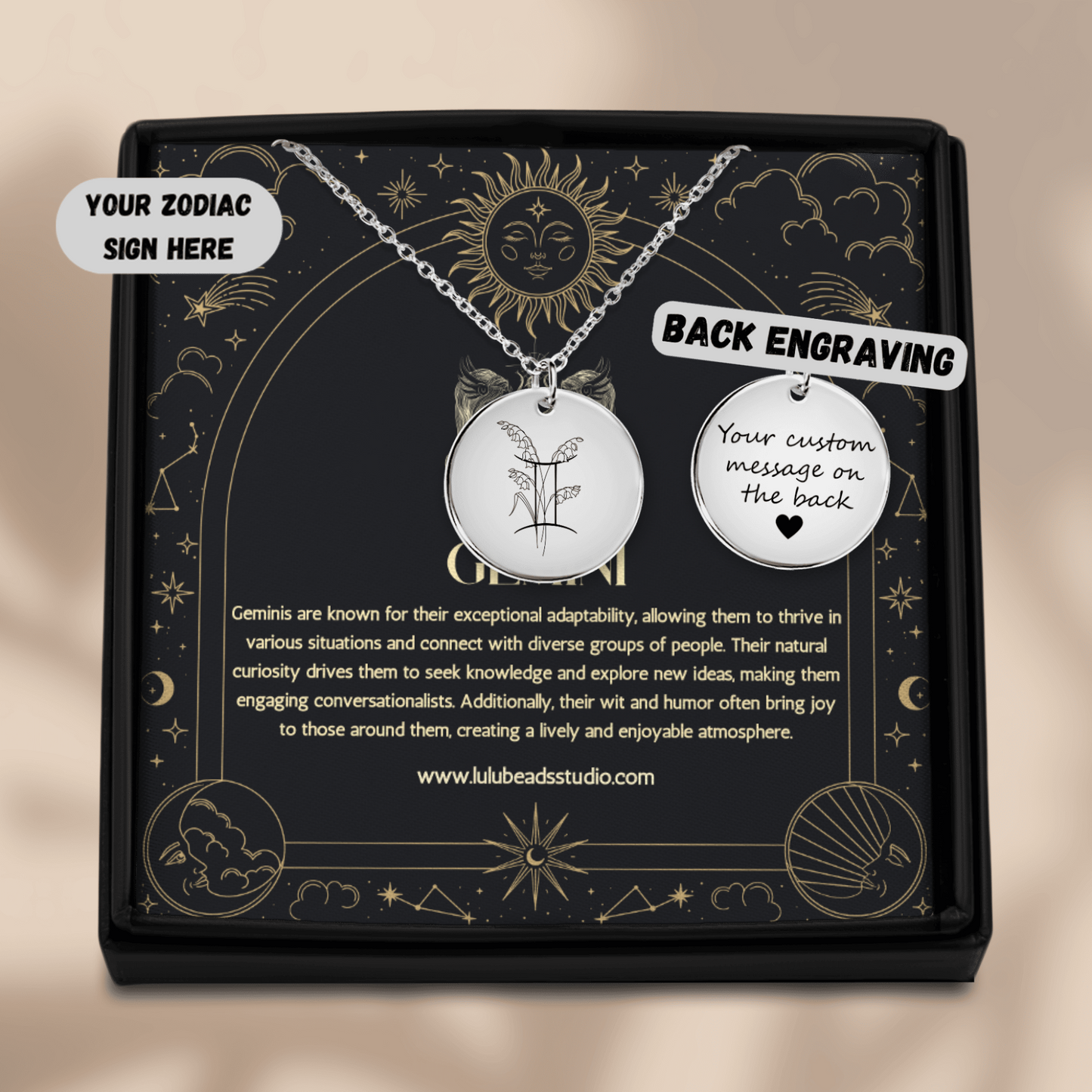 Gemini Floral Zodiac Sign Necklace
