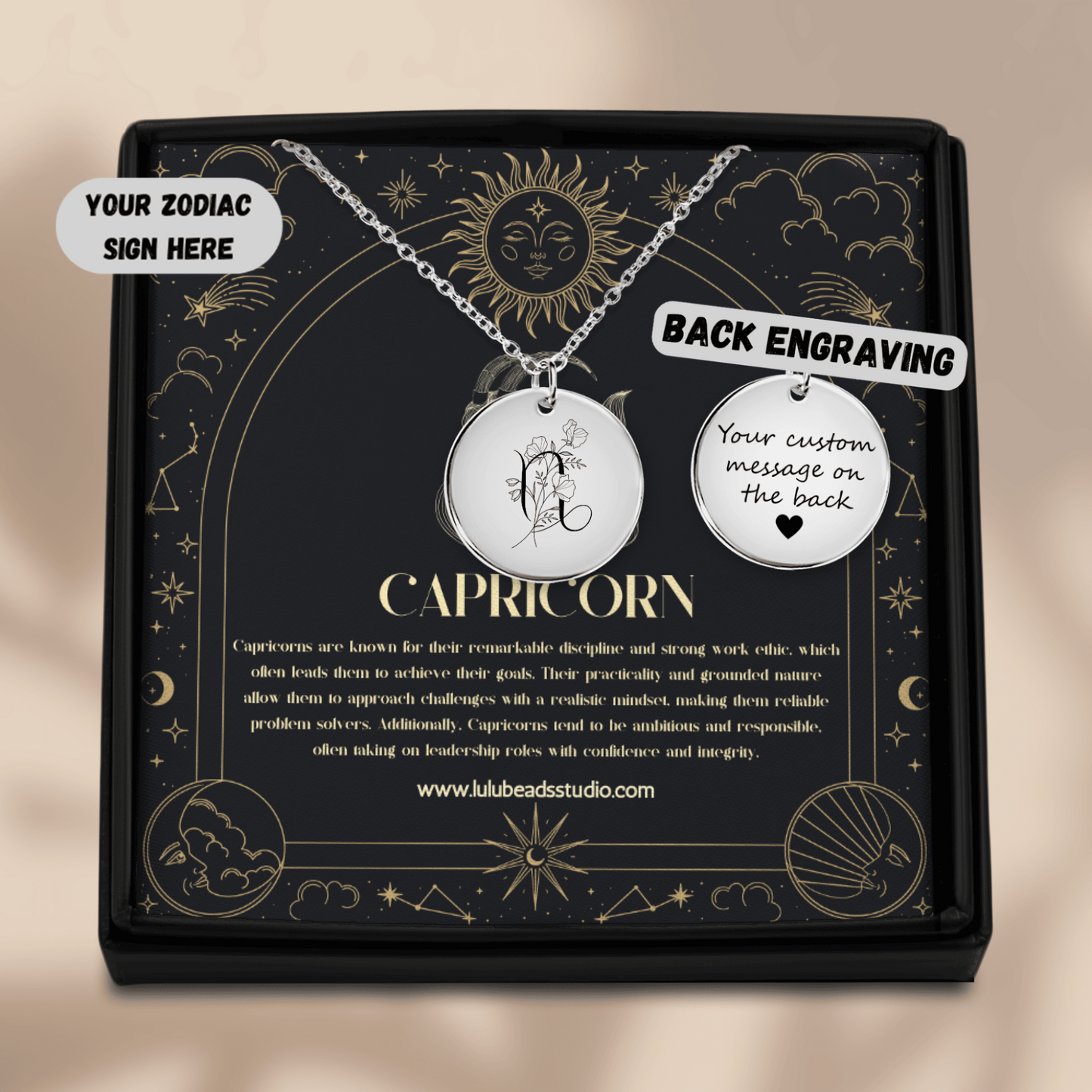 Capricorn Floral Zodiac Sign Necklace