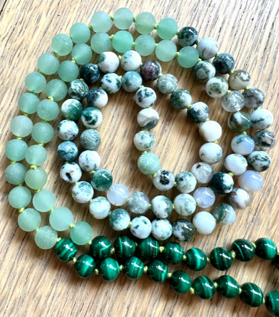 Manifesting Abundance Mala, Tree Agate, Aventurine, Malachite and Mother of Pearl