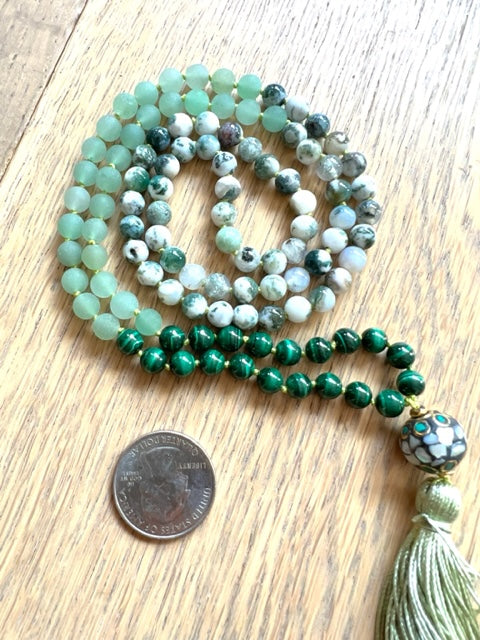 Manifesting Abundance Mala, Tree Agate, Aventurine, Malachite and Mother of Pearl