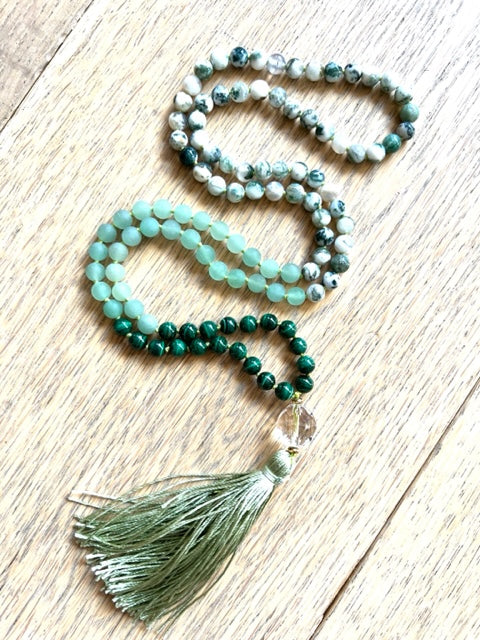 Manifesting Abundance Mala, Tree Agate, Aventurine, Malachite and Quartz