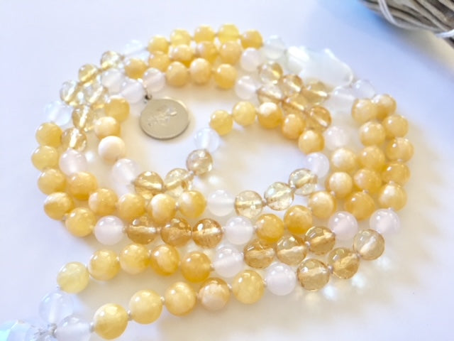 The Personal Power Mala, Calcite, Citrine, White Agate, Mother-of-Pearl and Quartz