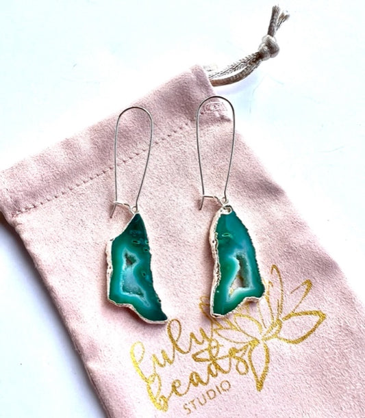 Shakti Earrings, Green Druzy Agate and Sterling Silver