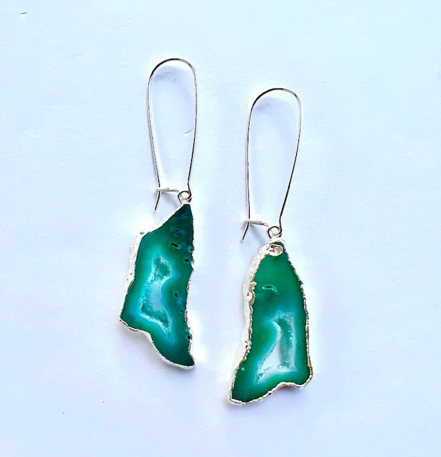 Shakti Earrings, Green Druzy Agate and Sterling Silver