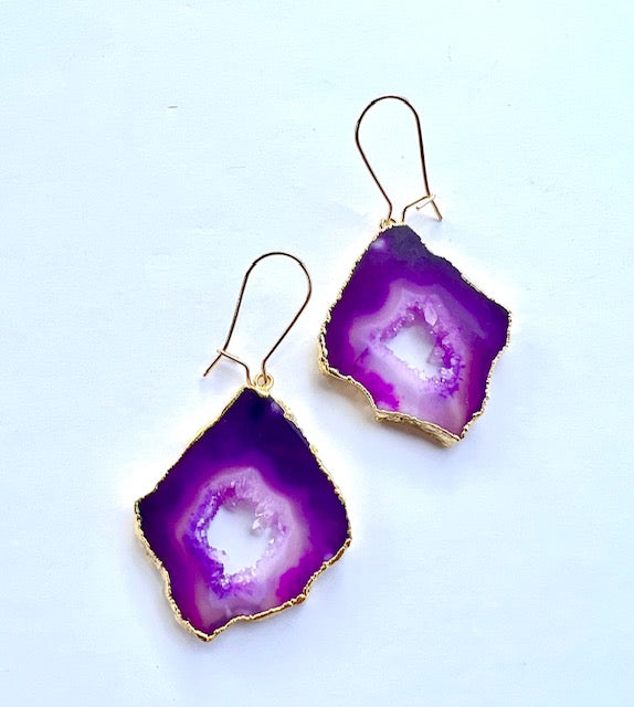 Shakti Earrings, Pink Druzy Agate and Gold