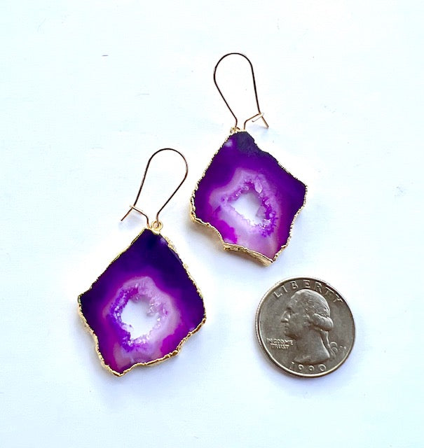 Shakti Earrings, Pink Druzy Agate and Gold