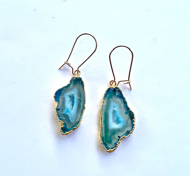 Shakti Earrings, Pale Green Druzy Agate and Gold