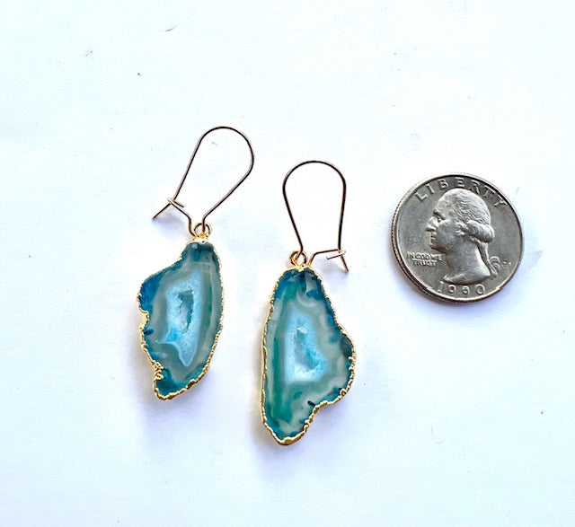 Shakti Earrings, Pale Green Druzy Agate and Gold