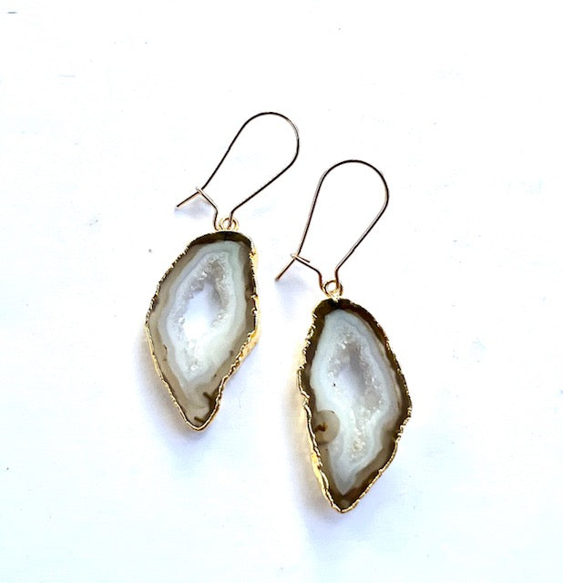 Shakti Earrings, Grey Druzy Agate and Gold