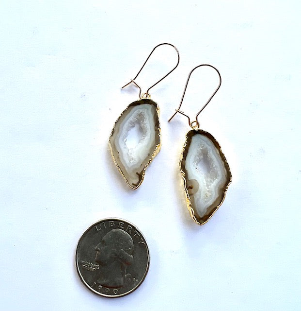 Shakti Earrings, Grey Druzy Agate and Gold