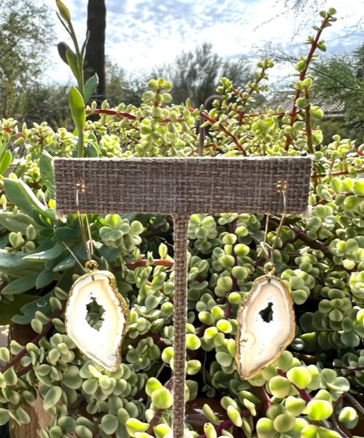 Shakti Earrings, Grey Druzy Agate and Gold