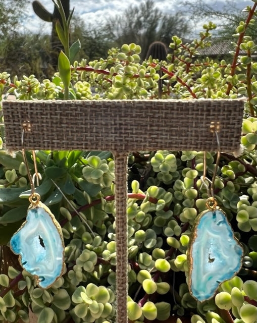 Shakti Earrings, Pale Green Druzy Agate and Gold