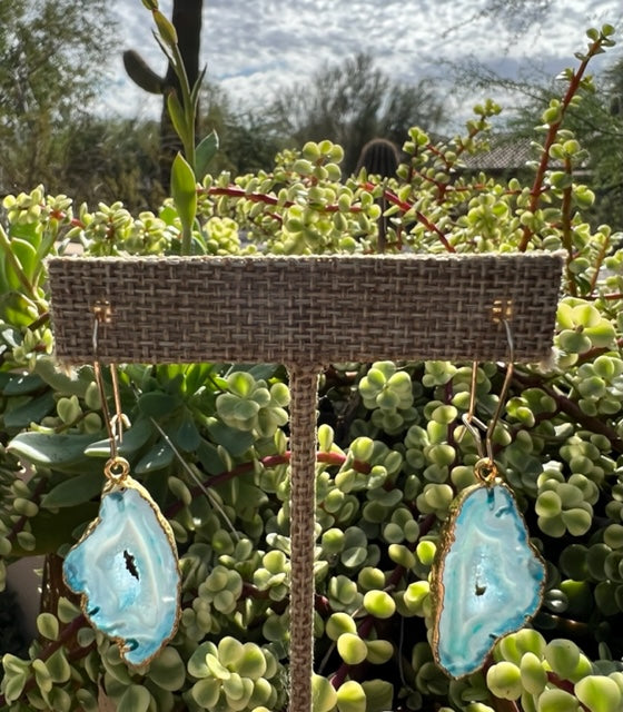 Shakti Earrings, Pale Green Druzy Agate and Gold