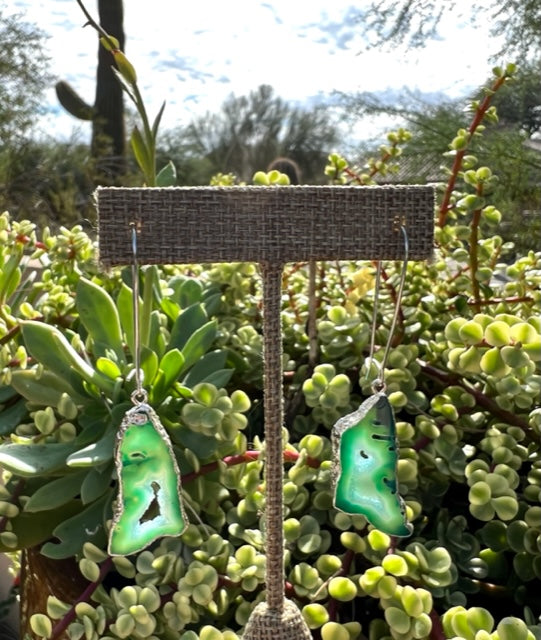 Shakti Earrings, Green Druzy Agate and Sterling Silver
