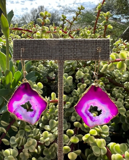 Shakti Earrings, Pink Druzy Agate and Gold