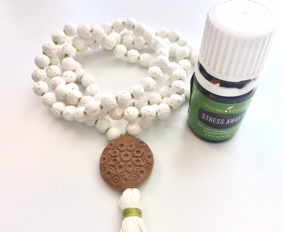 The Mala for Grounding, White Lava and Terra-cotta Oil Diffuser Guru Bead