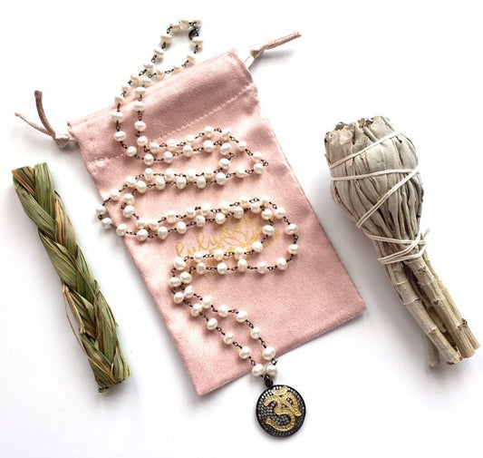 Om Pendant Necklace, Cubic Zirconia Om Pendant, Yoga Om Necklace, Pearl Rosary Chain, Oxidized Silver Rosary Chain, Pearl Layering Necklace