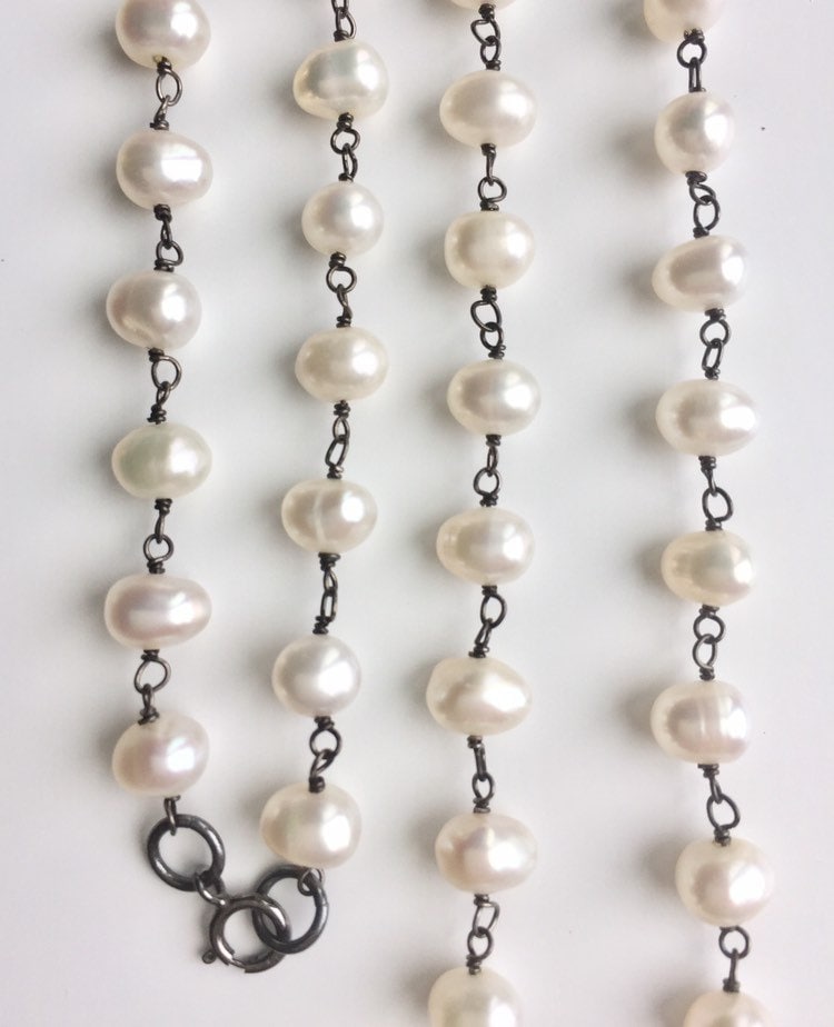 Om Pendant Necklace, Cubic Zirconia Om Pendant, Yoga Om Necklace, Pearl Rosary Chain, Oxidized Silver Rosary Chain, Pearl Layering Necklace