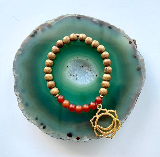 Sacral Chakra Balancing Bracelet, Carnelian and Sandalwood