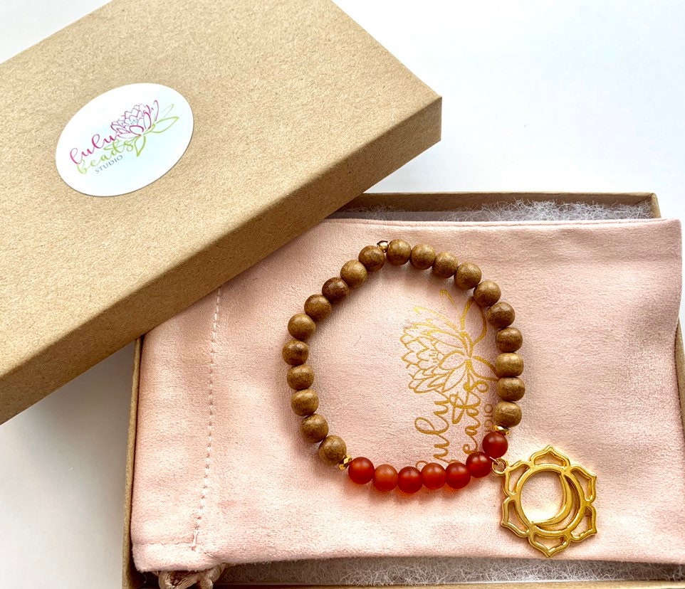 Sacral Chakra Balancing Bracelet, Carnelian and Sandalwood