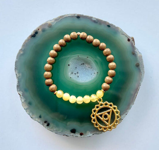 Solar Plexus Chakra Balancing Bracelet, Yellow Calcite and Sandalwood