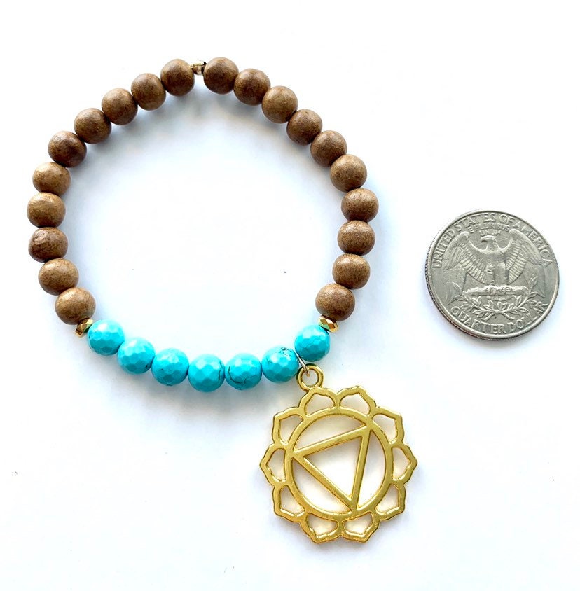 Throat Chakra Balancing Bracelet, Magnesite and Sandalwood