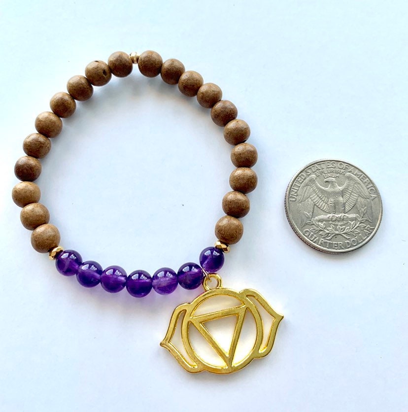 Third Eye Chakra Balancing Bracelet, Amethyst and Sandalwood