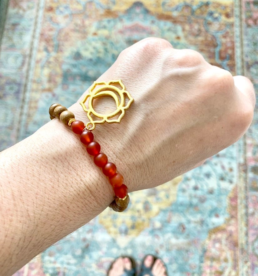 Sacral Chakra Balancing Bracelet, Carnelian and Sandalwood