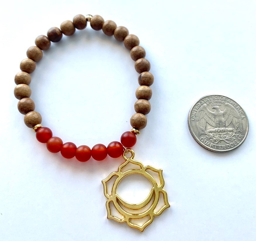 Sacral Chakra Balancing Bracelet, Carnelian and Sandalwood