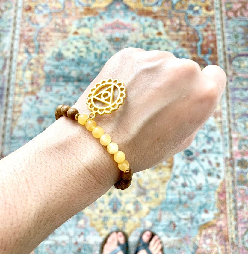 Solar Plexus Chakra Balancing Bracelet, Yellow Calcite and Sandalwood