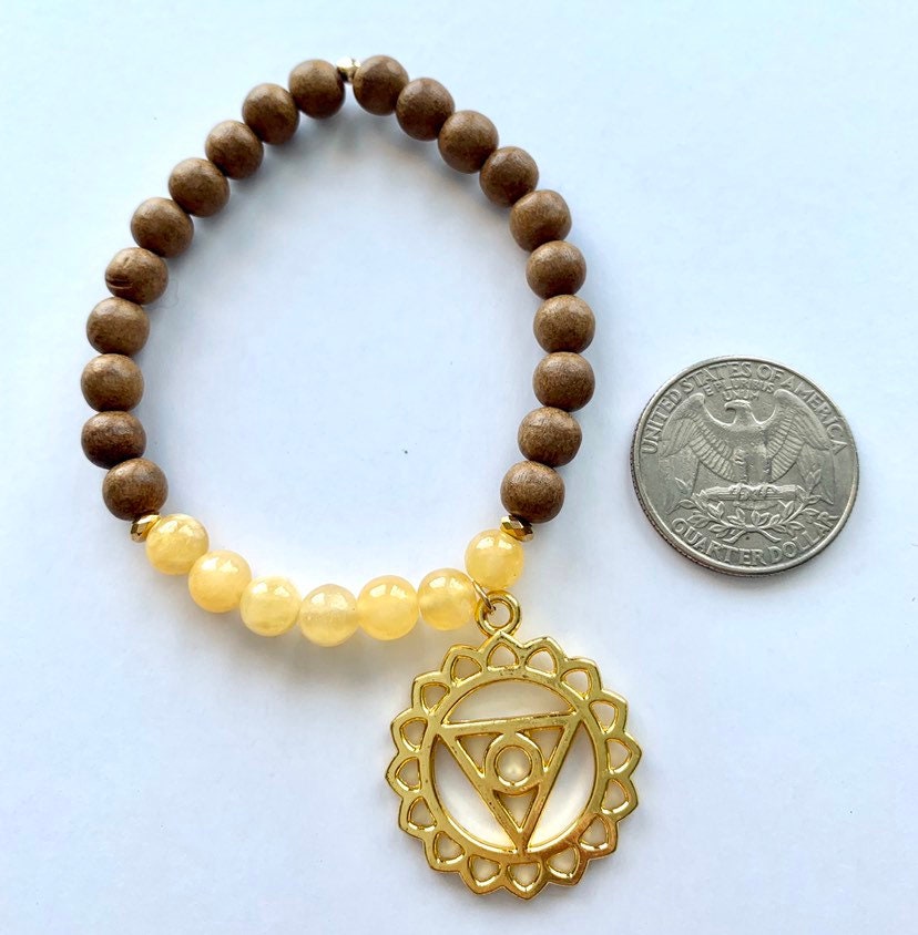 Solar Plexus Chakra Balancing Bracelet, Yellow Calcite and Sandalwood