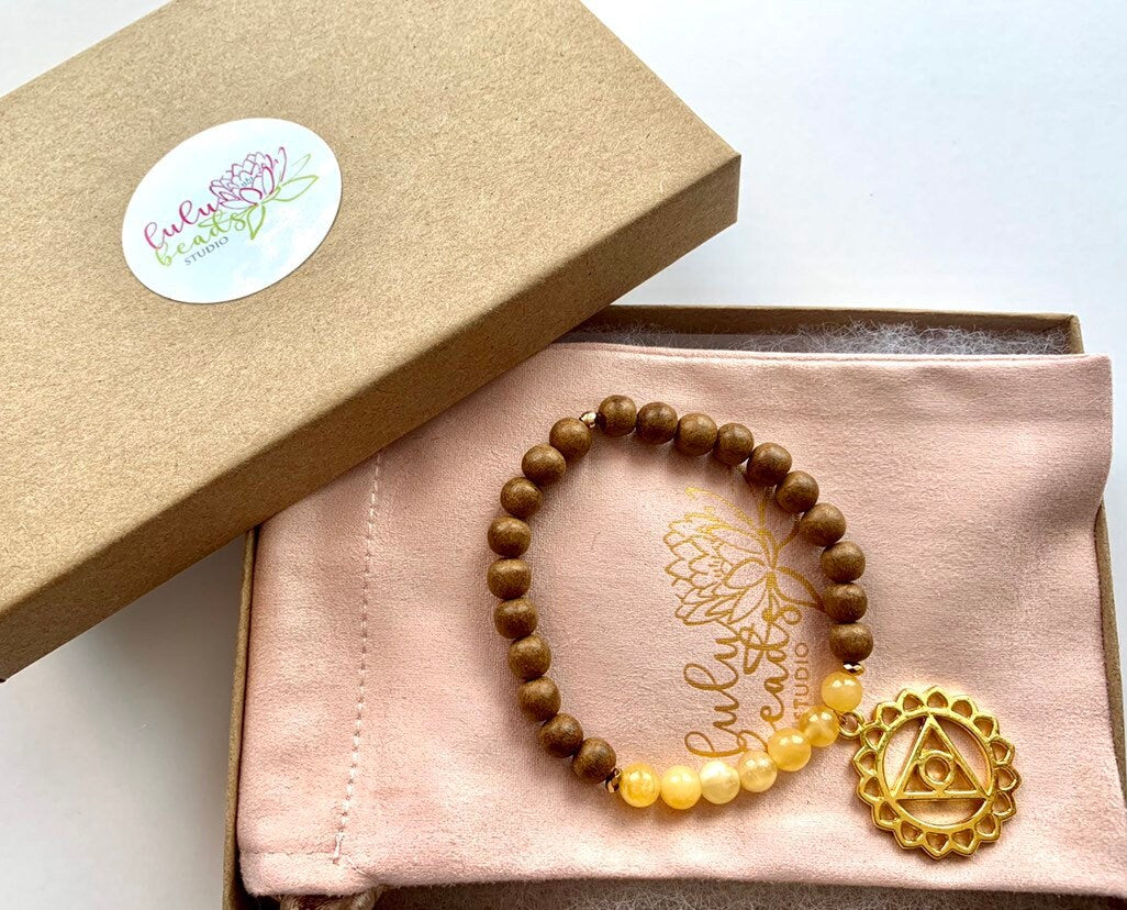Solar Plexus Chakra Balancing Bracelet, Yellow Calcite and Sandalwood