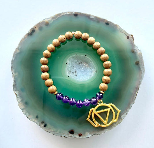 Third Eye Chakra Balancing Bracelet, Amethyst and Sandalwood