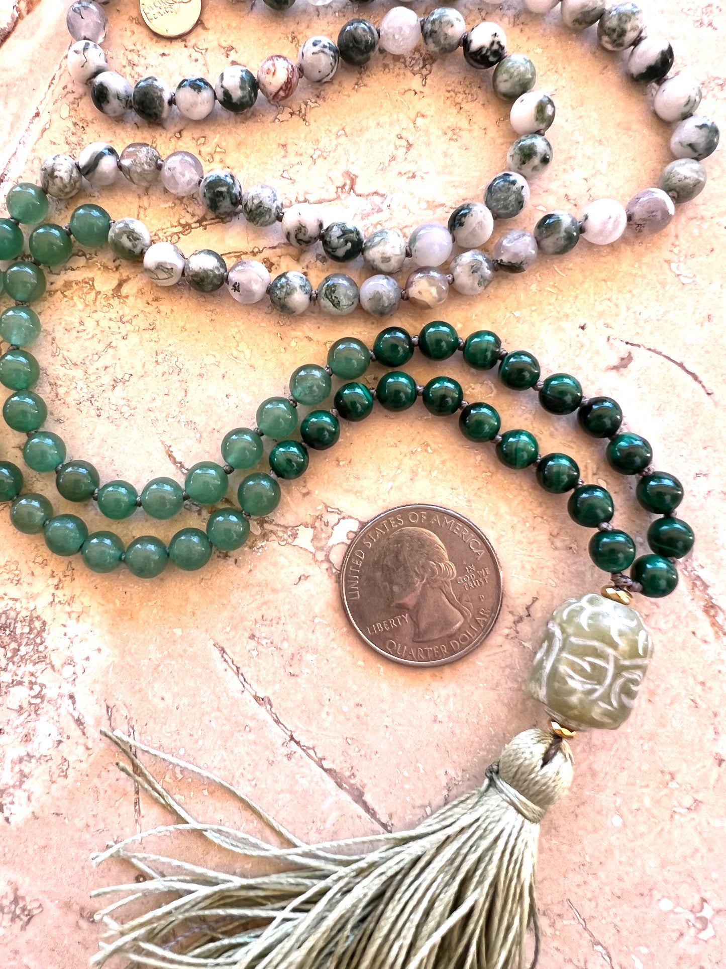 Manifesting Abundance Mala, Tree Agate, Aventurine, Malachite and Jade