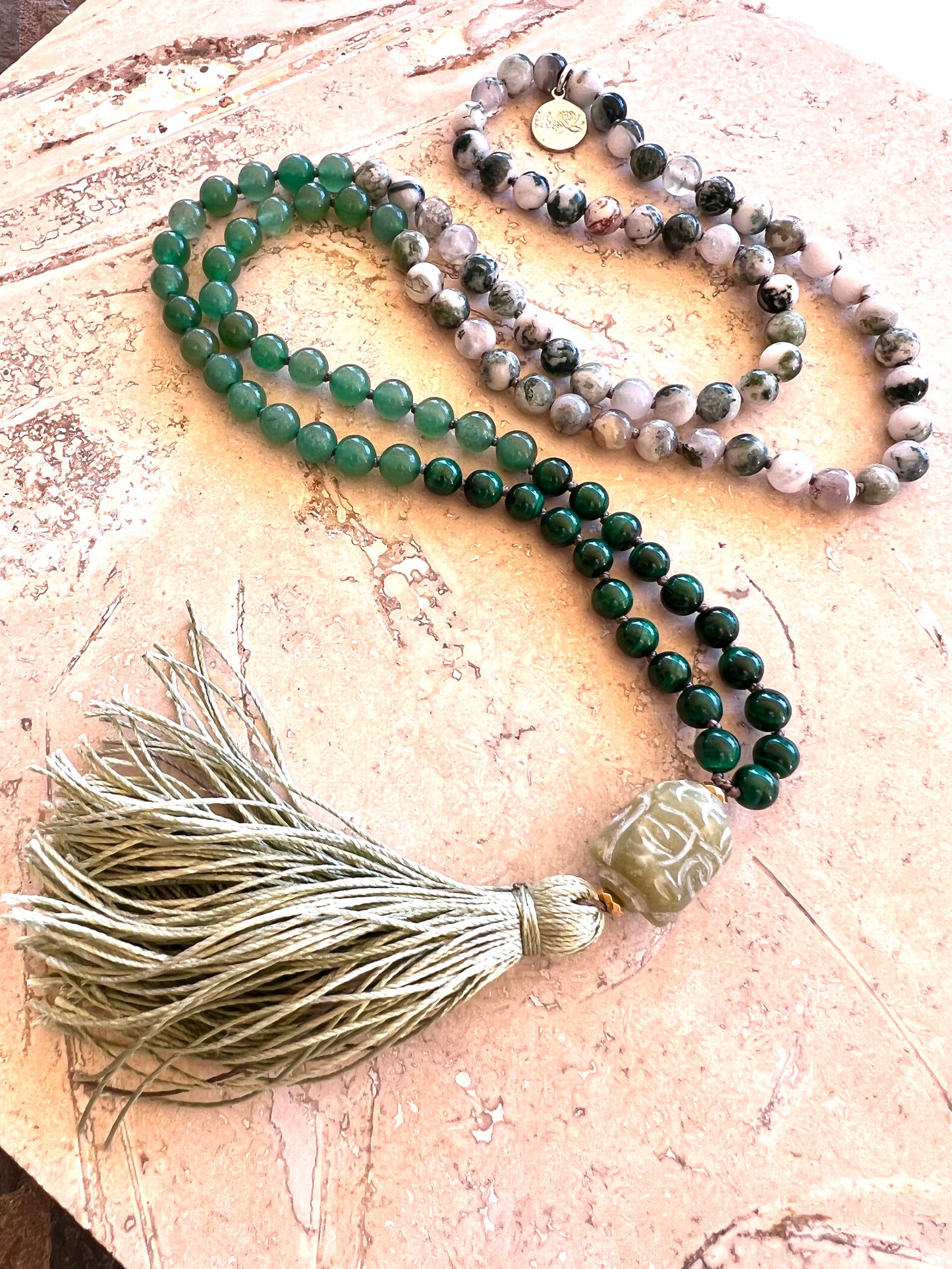Manifesting Abundance Mala, Tree Agate, Aventurine, Malachite and Jade