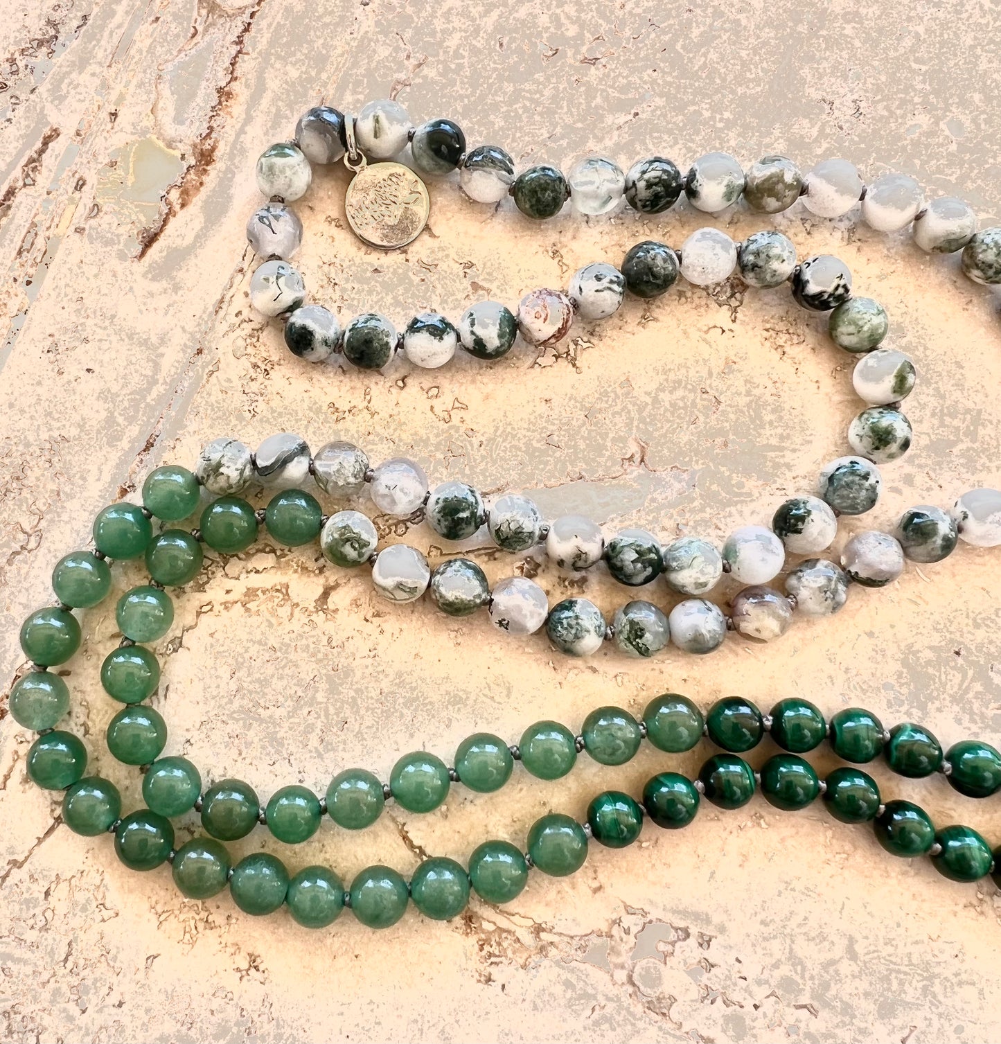 Manifesting Abundance Mala, Tree Agate, Aventurine, Malachite and Jade
