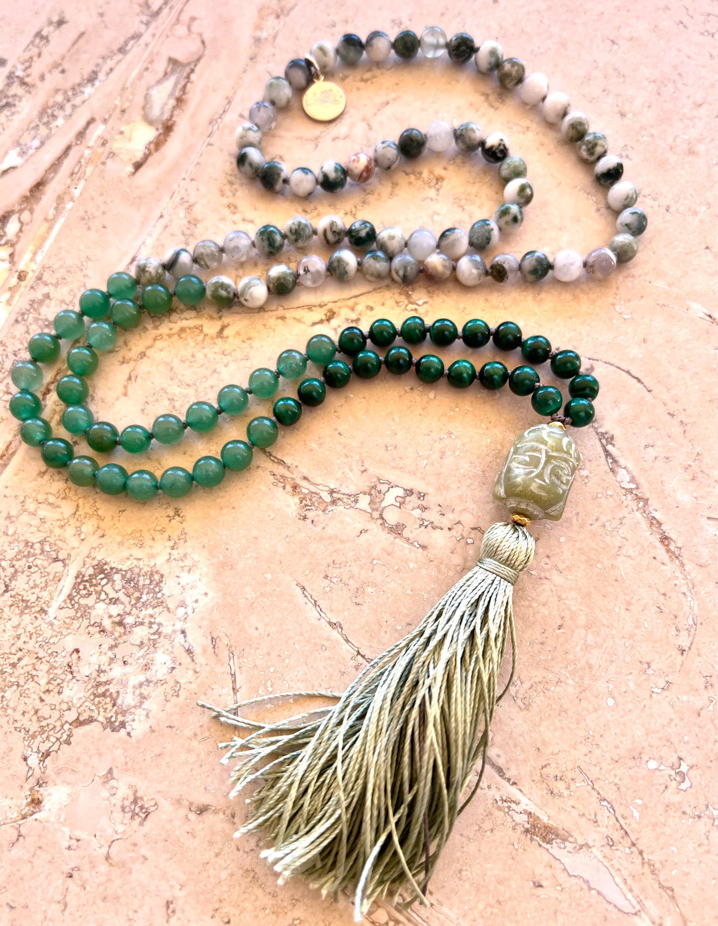 Manifesting Abundance Mala, Tree Agate, Aventurine, Malachite and Jade