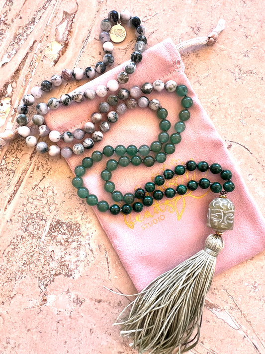 Manifesting Abundance Mala, Tree Agate, Aventurine, Malachite and Jade