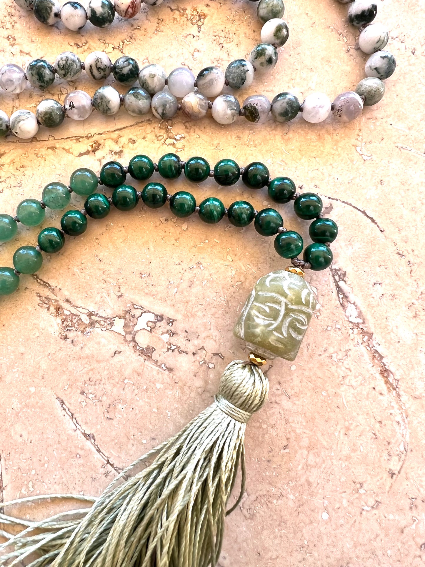 Manifesting Abundance Mala, Tree Agate, Aventurine, Malachite and Jade