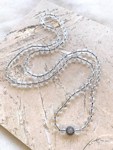 Clear quartz mala beads with cubic zirconia guru bead — Lulu Beads Studio featured collection