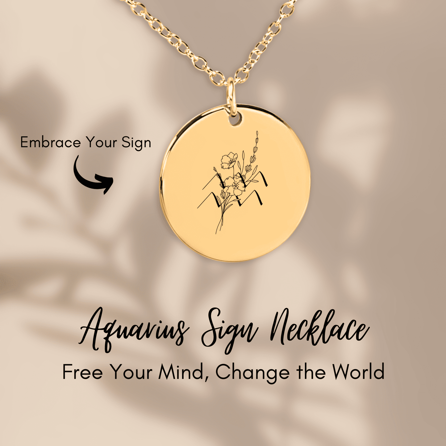 Aquarius Floral Zodiac Sign Necklace