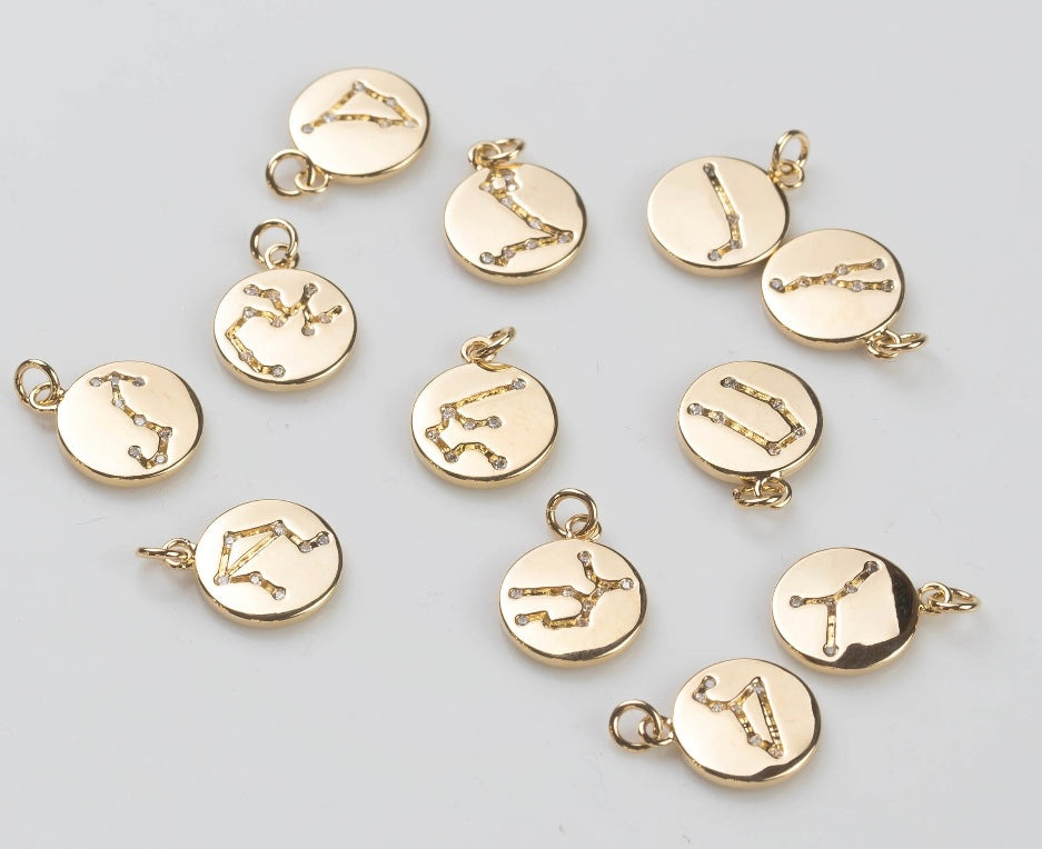Zodiac Constellation Bracelet, Platinum Hematite with Gold Star Sign Charm