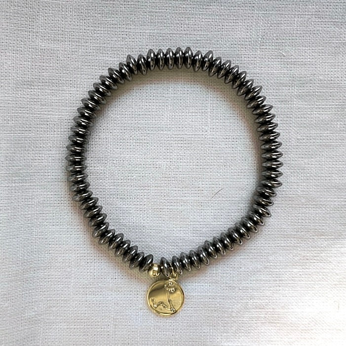 Zodiac Constellation Bracelet, Platinum Hematite with Gold Star Sign Charm