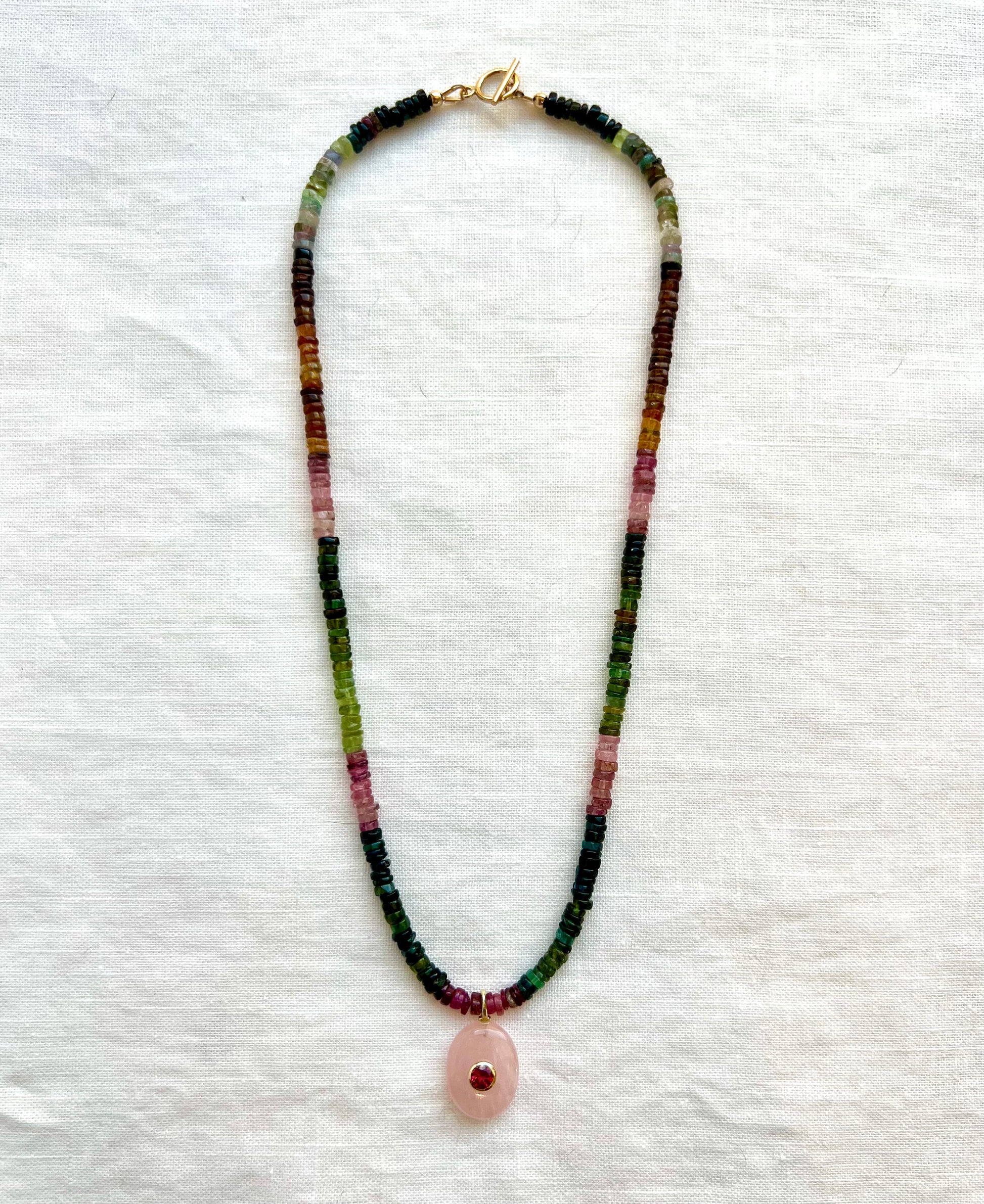 Multicolour tourmaline rondelles graduating through pink, green and blue