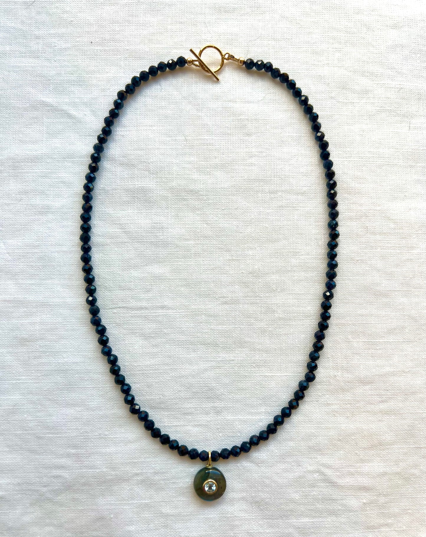 Handmade 16 inch blue sapphire necklace with gold filled findings and a labradorite drop