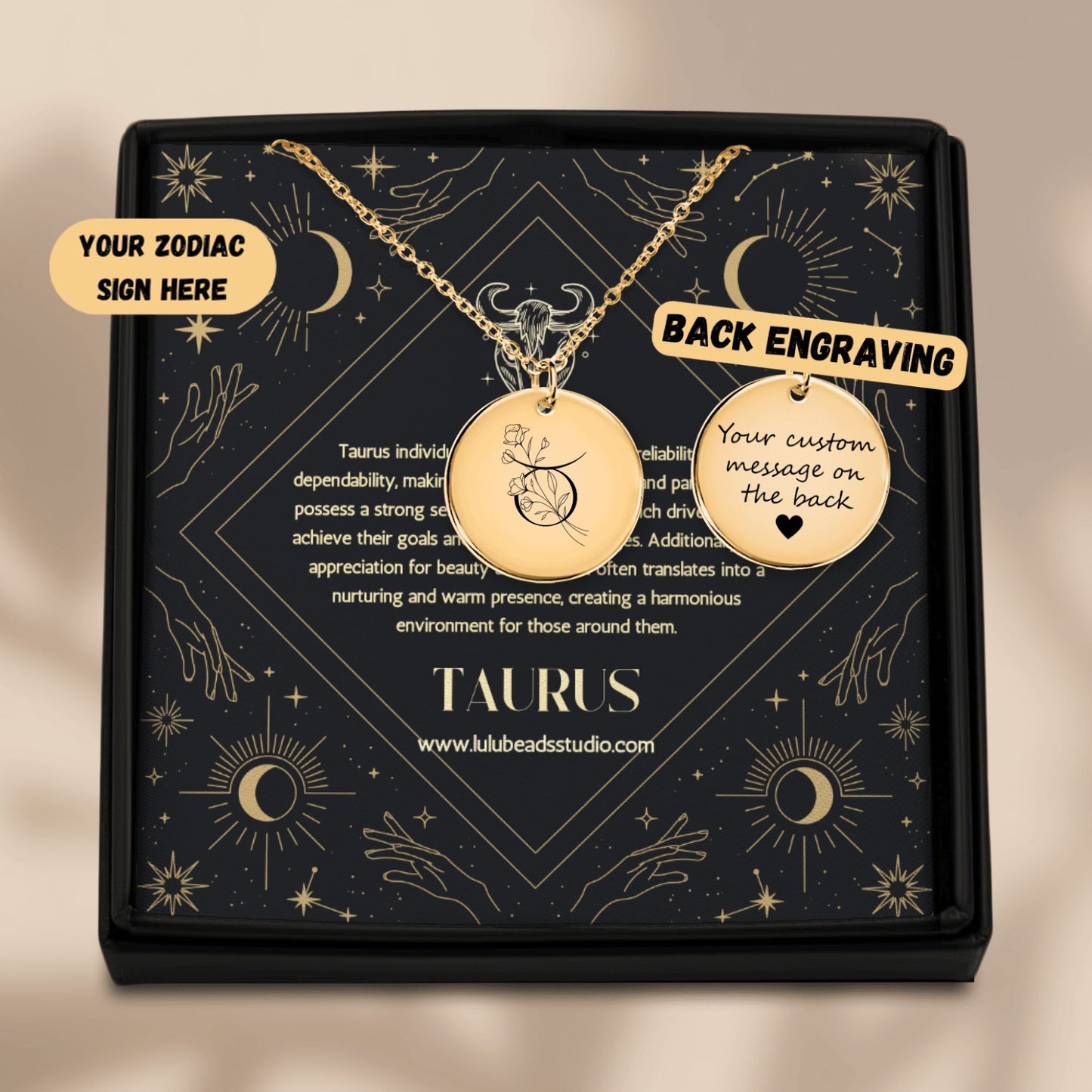 Taurus Floral Zodiac Sign Necklace