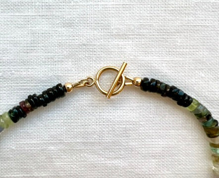 Handmade 16 inch tourmaline necklace with gold filled toggle clasp