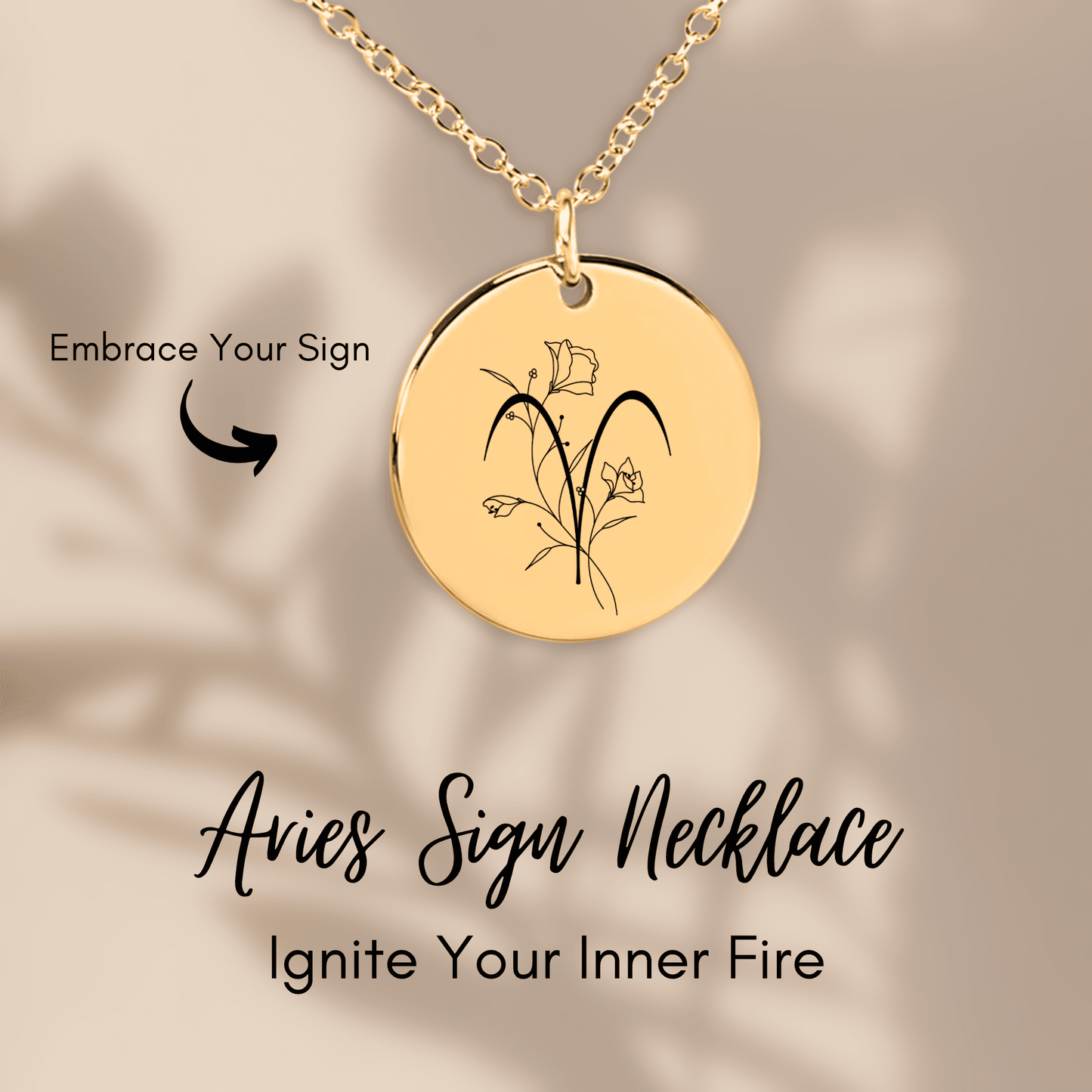 Aries Floral Zodiac Sign Necklace