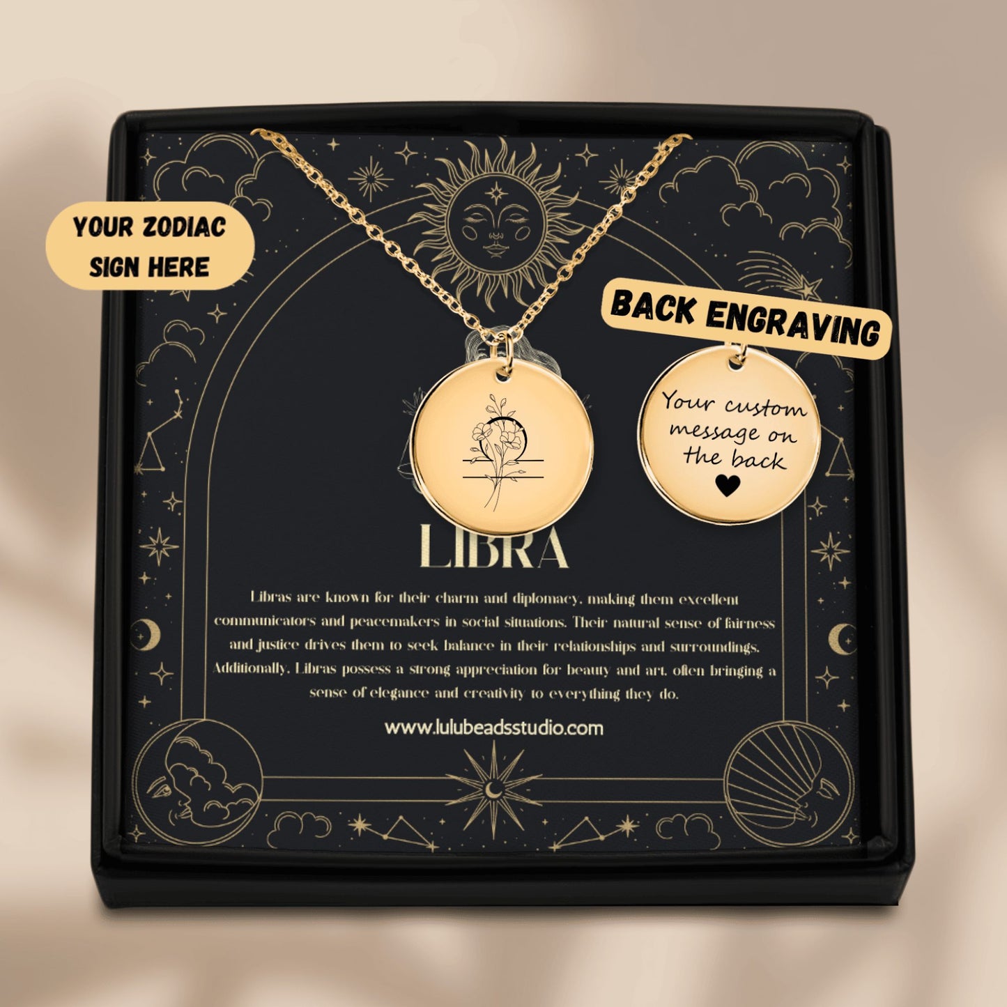 Libra Floral Zodiac Sign Necklace